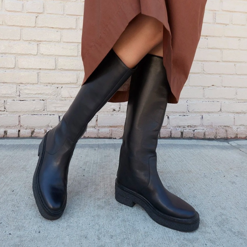 Loeffler Randall Collins knee high black leather boots size 8